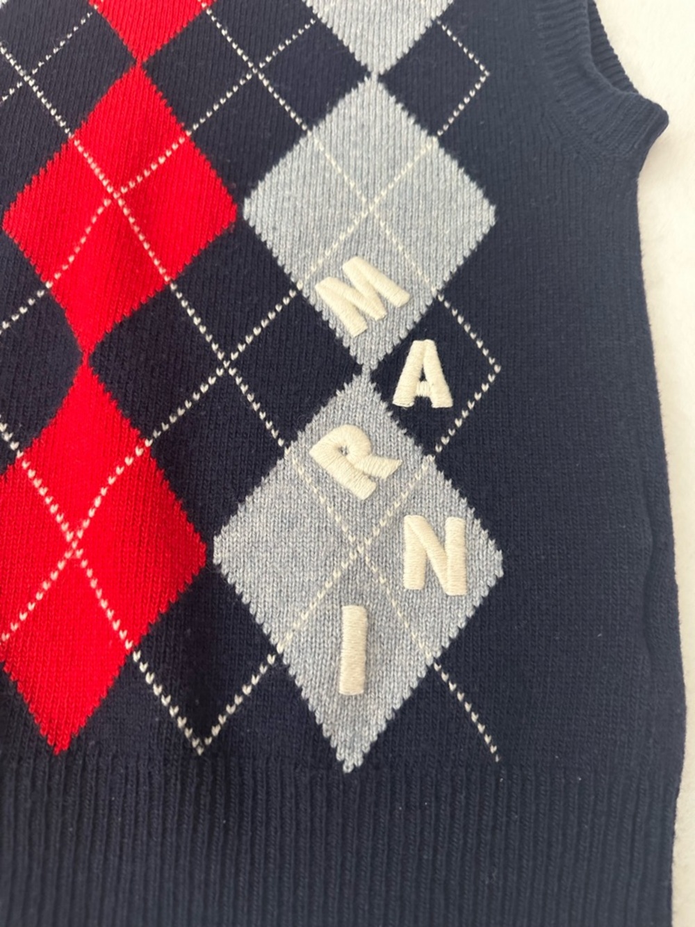 Marni Argyle Sweater Vest Logo Blue Red Virgin Wool Sleeveless V-neck 42 US 6 - Picture 5 of 10